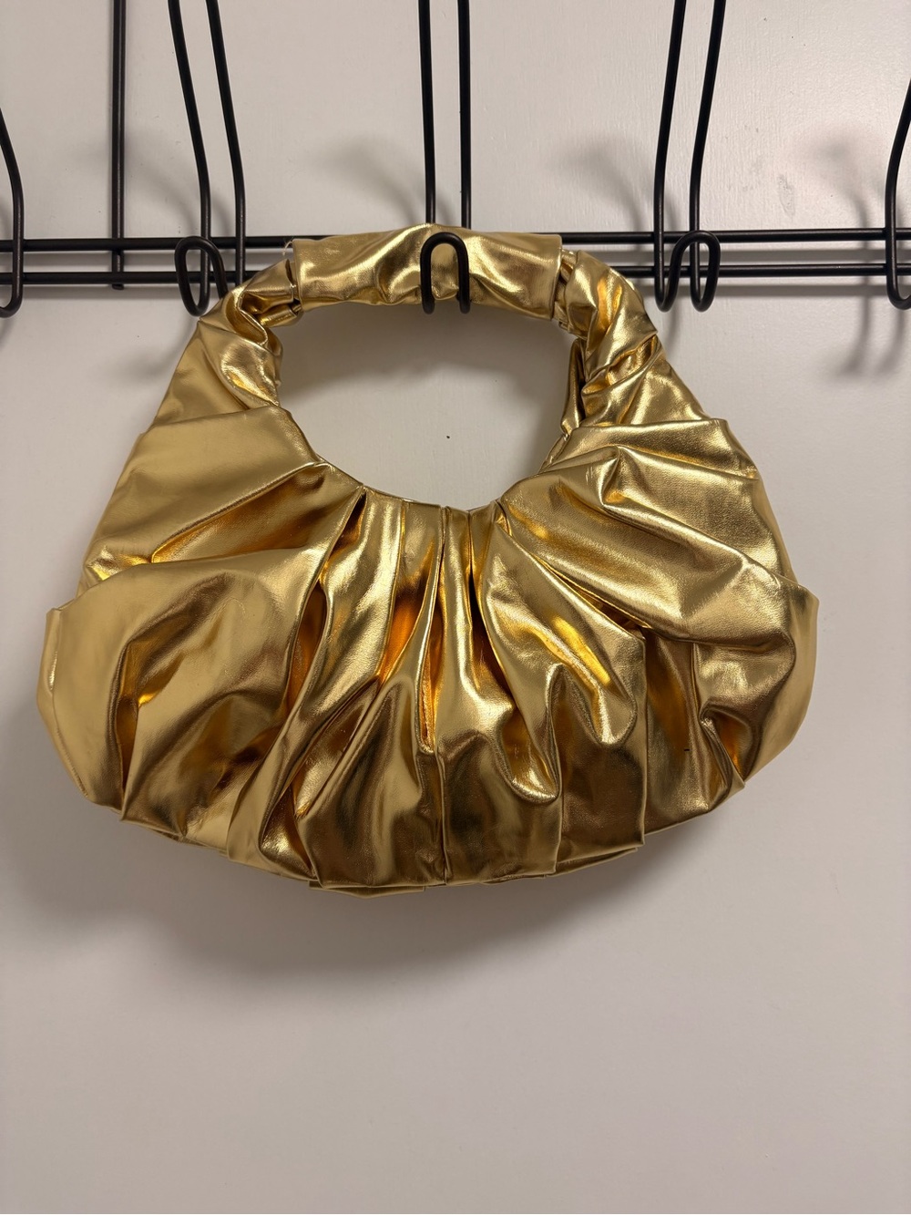 Gold Metallic Ruched Hobo Bag